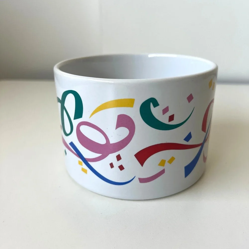 Vintage FTDA Confetti Ribbons Celebration Planter Pot Cachepot Taiwan